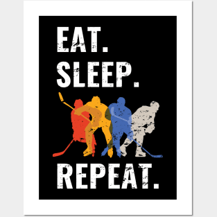 Eat Sleep Hockey Repeat - Funny Gift - Distress Design Posters and Art